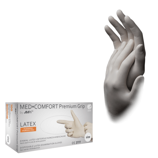 Guante de látex Med Confort premium sin polvo – 100 ud | EPI cat. III PS clase I