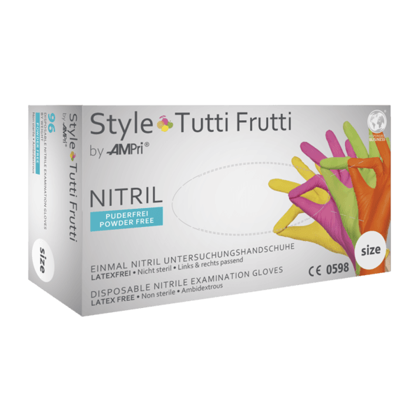 Guante nitrilo Tutti Frutti sin polvo multicolor – 96 ud
