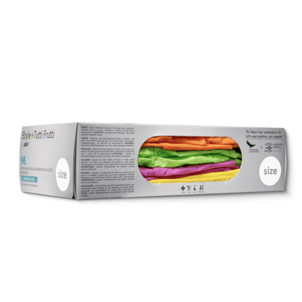 Guante nitrilo Tutti Frutti sin polvo multicolor – 96 ud