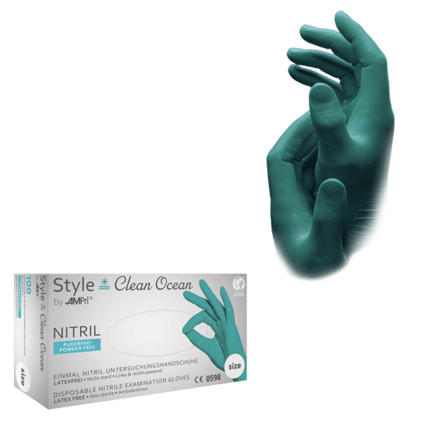 Guante nitrilo Style Clean Ocean – 100 ud – verde océano – sin polvo AQL 1,5