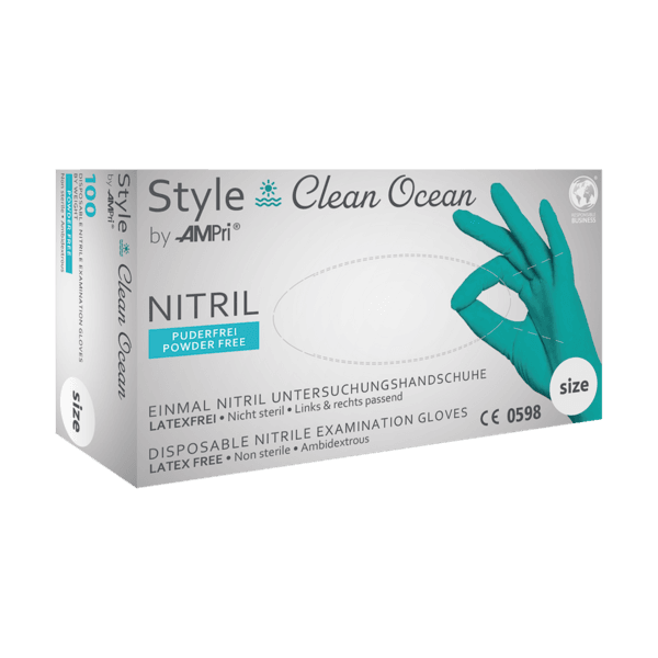 Guante nitrilo Style Clean Ocean – 100 ud – verde océano – sin polvo AQL 1,5