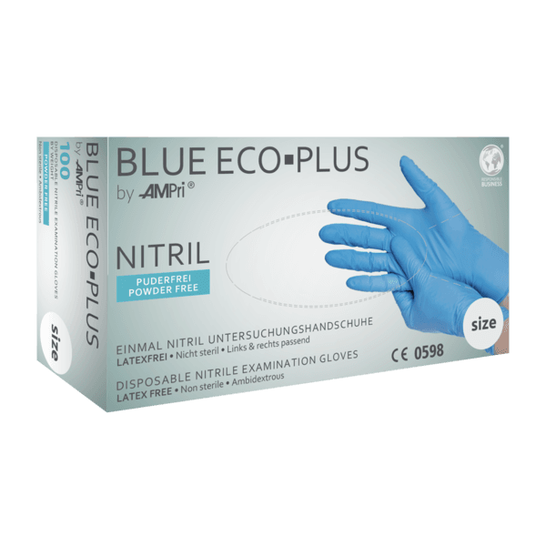 Guante de nitrilo Eco-Plus – 100 ud – azul – AQL 1,5 | EPI cat. III PS clase I