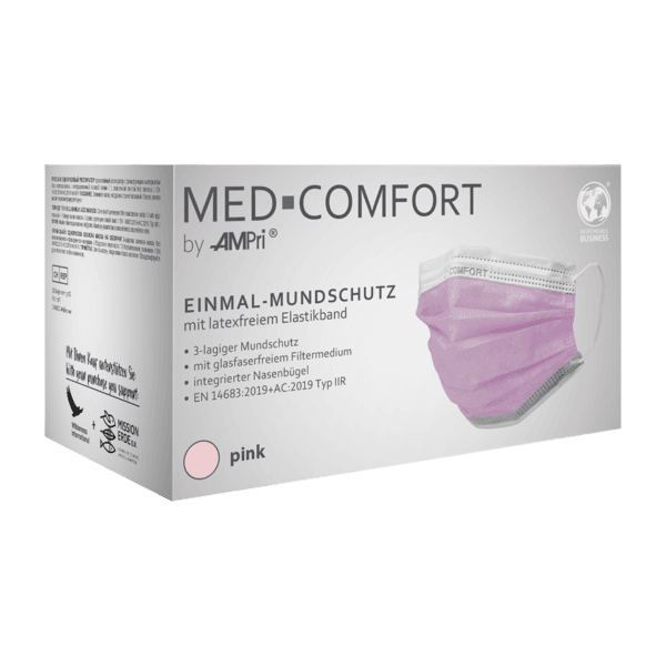 Mascarilla 3 capas tipo IIR rosa – pack 50 ud sin látex