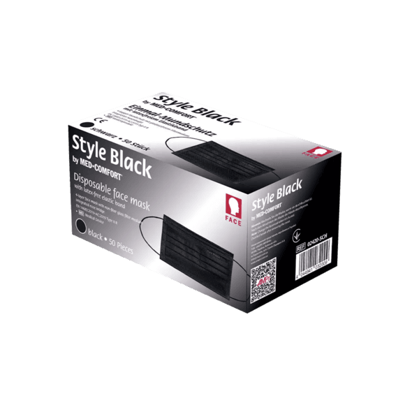 Mascarilla 4 capas IIR negra sin látex – pack 50 ud