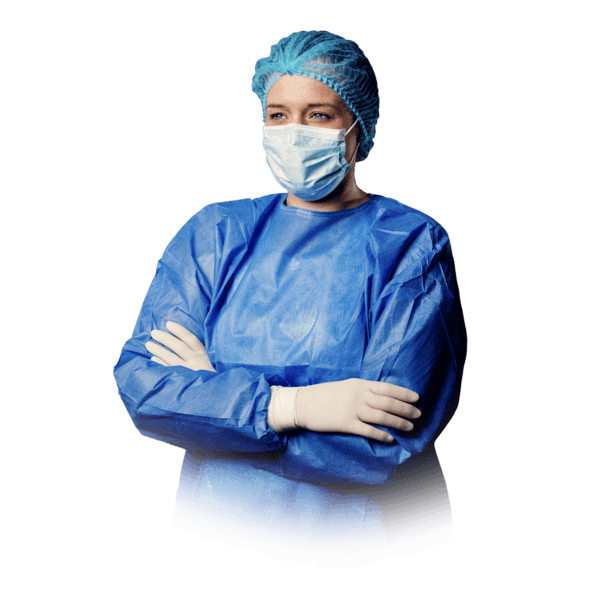 Bata hospitalaria protectora pe azul puño elástico – pack 10 ud