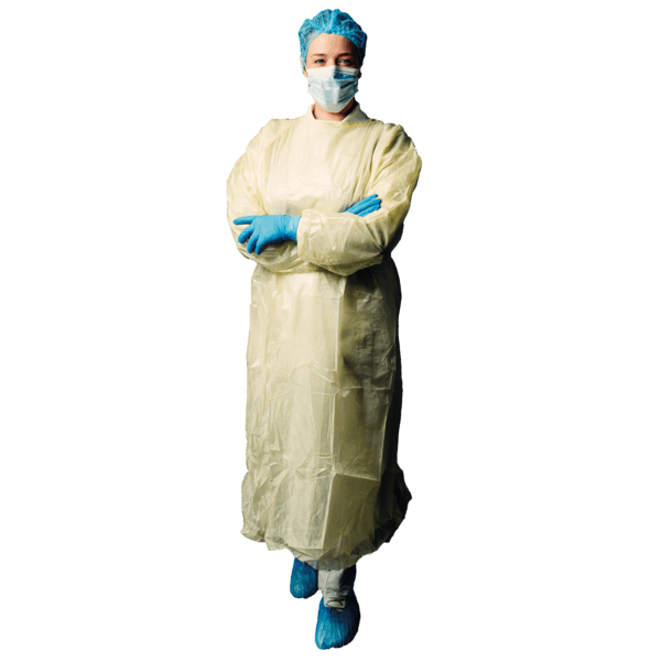Bata hospitalaria pack 10 ud – puño elástico – amarilla