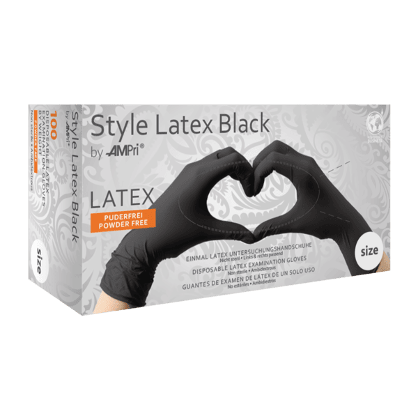 Guantes de látex Style Latex negros sin polvo – 100 ud | EPI cat. III PS clase I