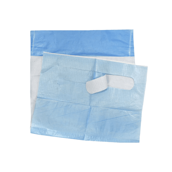 Pack 50 ud babero blanco con bolsillo – 64 x 36 cm – pe recubierto