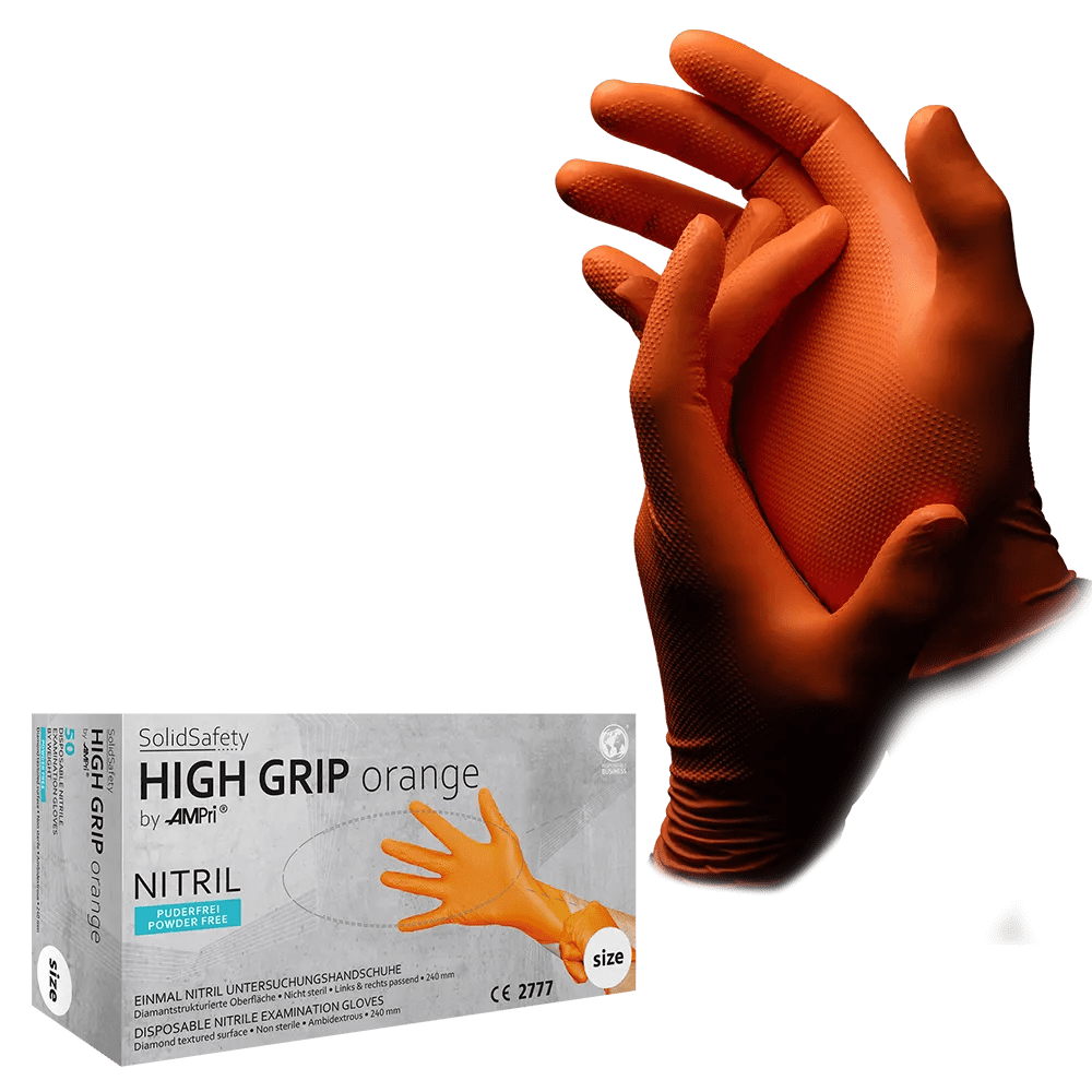 Guantes nitrilo naranja High Grip – caja 100 ud