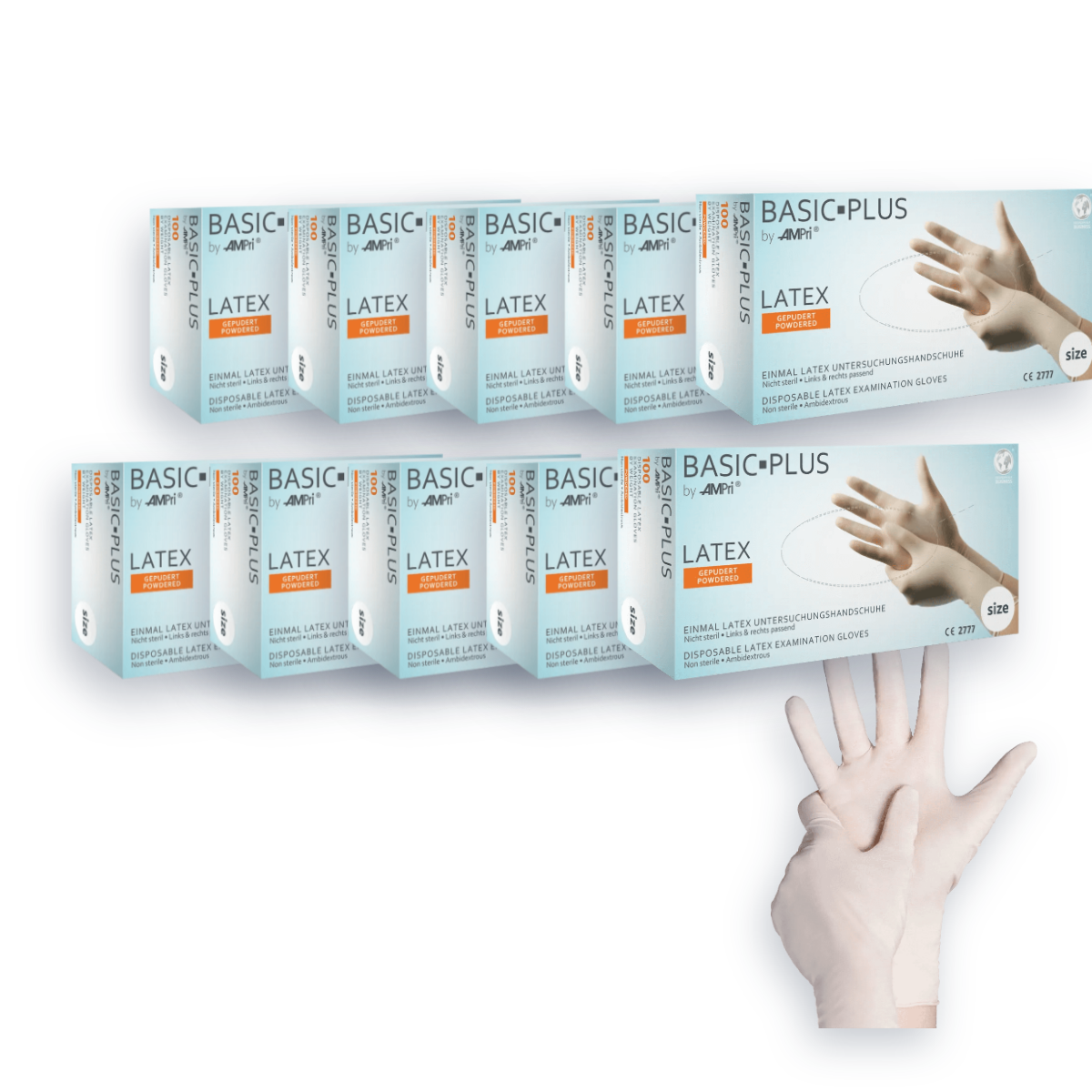 Pack Ahorro – Guantes de látex con polvo Basic-Plus AQL 1,5 (10 cajas)