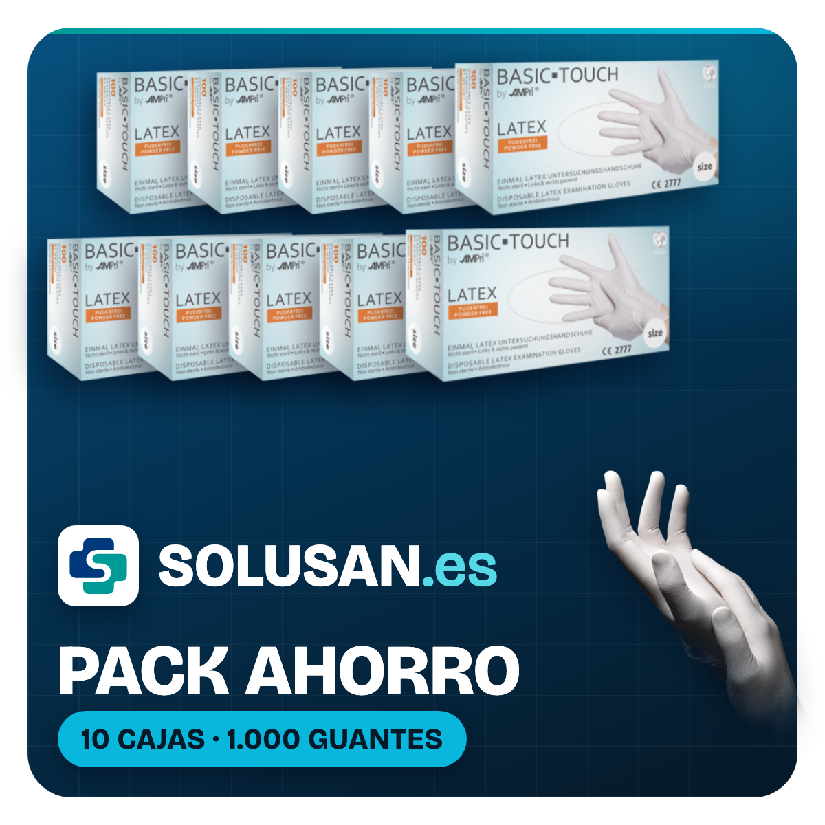 Pack Ahorro – Guantes de látex sin polvo Basic-Plus blancos (10 cajas)