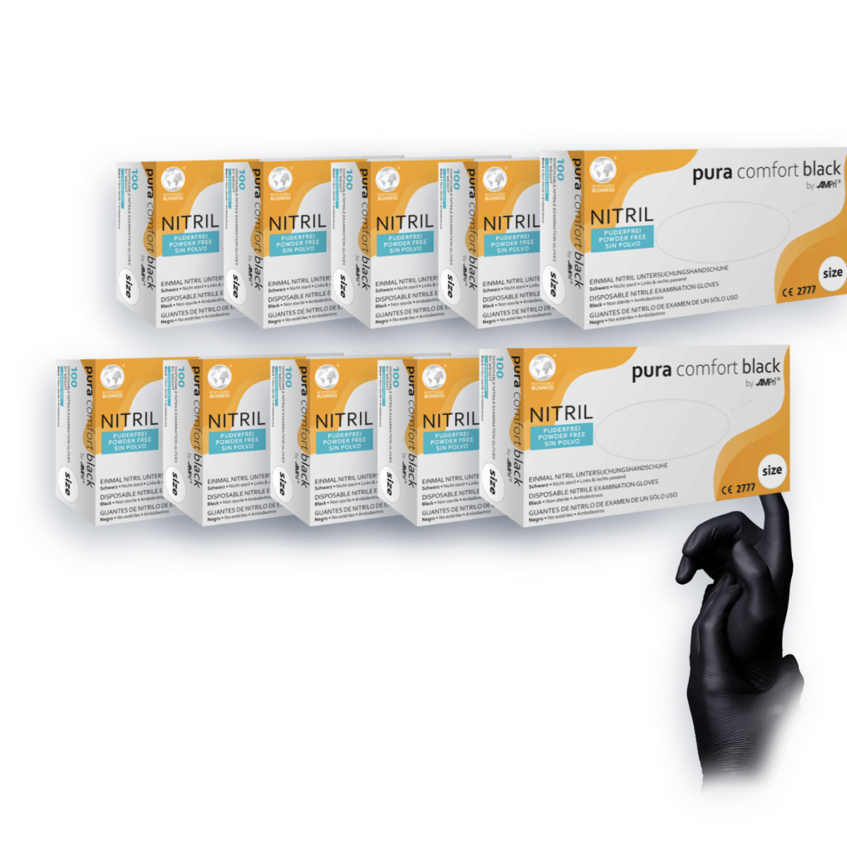 Pack Ahorro – Guantes de nitrilo Pura Comfort negro (10 cajas) | EPI Cat. III