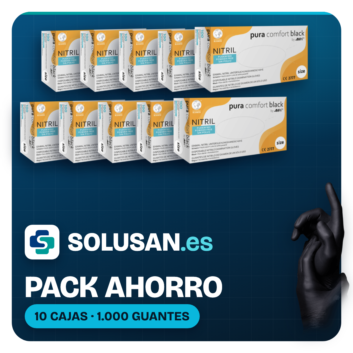 Pack Ahorro – Guantes de nitrilo Pura Comfort negro (10 cajas) | EPI Cat. III