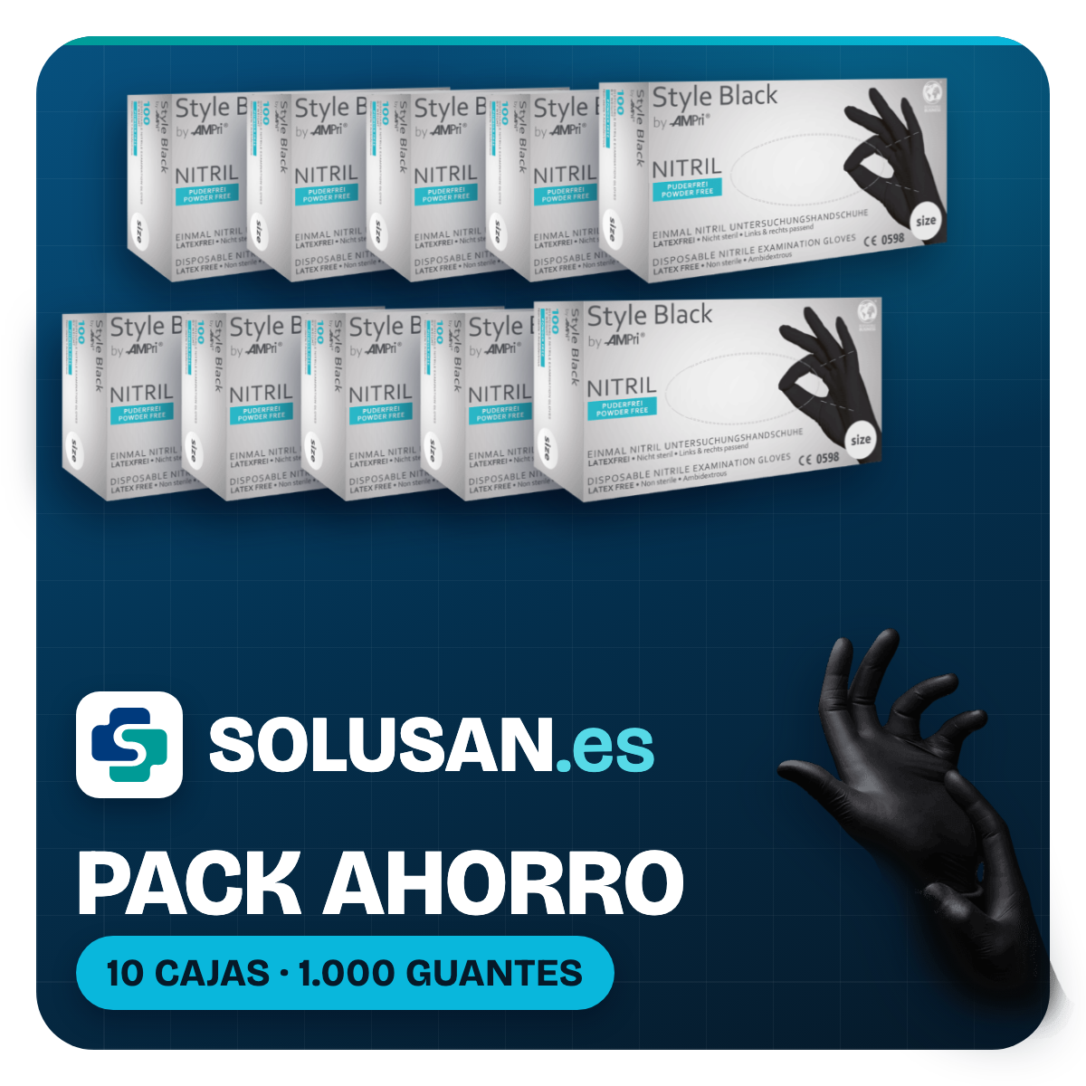 Pack Ahorro – Guantes de nitrilo negro Style Black (10 cajas) | EPI Cat. III