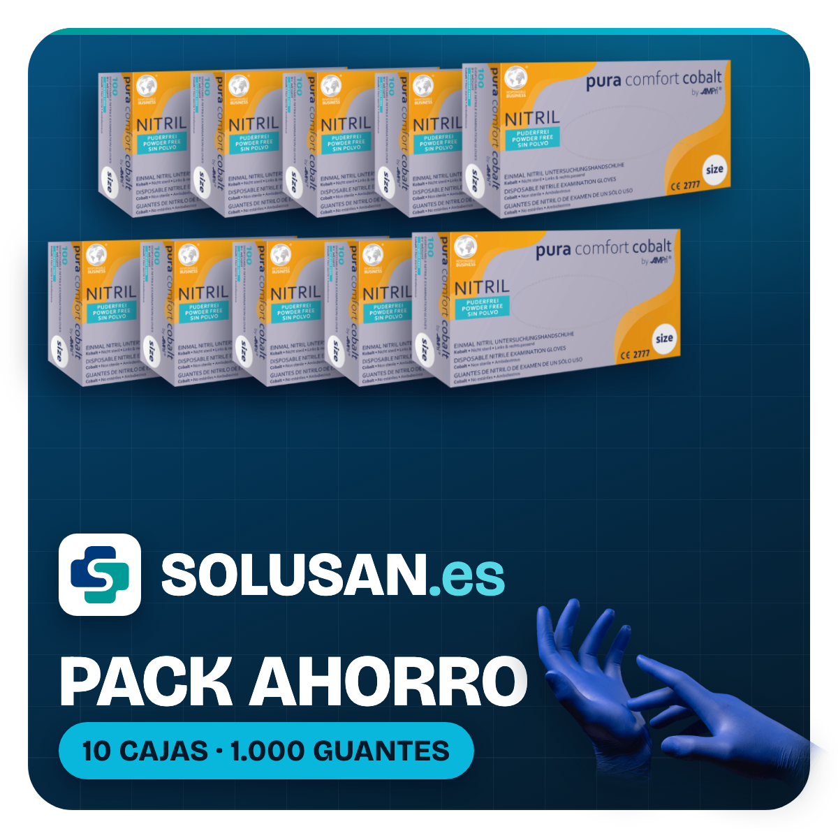 Pack Ahorro – Guantes de nitrilo Pura Comfort azul cobalto (10 cajas)